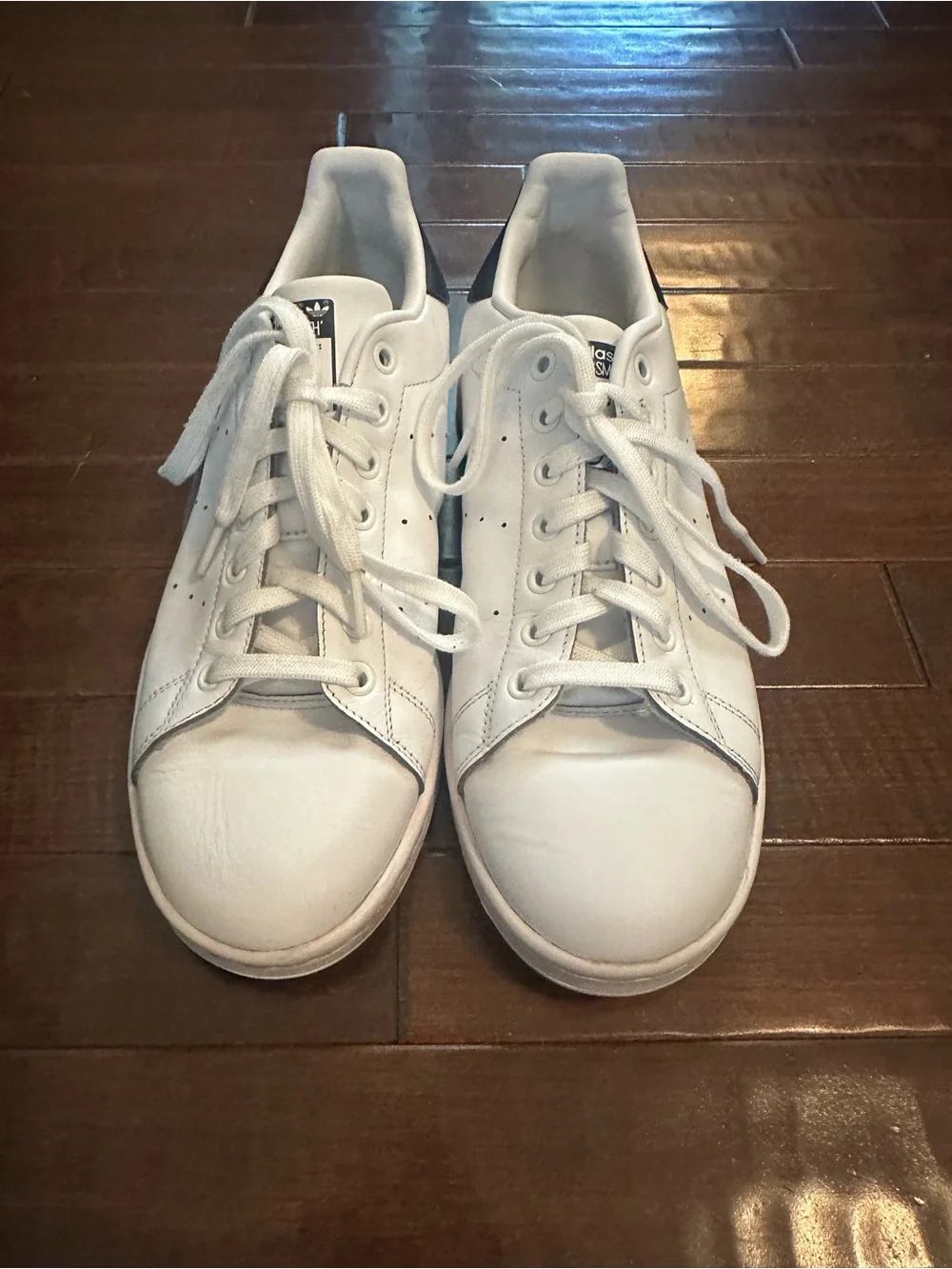 Mens adidas Stan Smith Athletic Shoe - Core White / Core White / Dark Blue